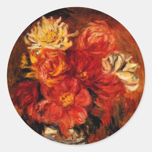 Sticker Rond Renoir - Dahlias, peinture d'art, (Devant)