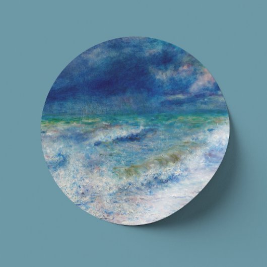 Sticker Rond Renoir Seascape. Impressionnisme nautique bleu. Me