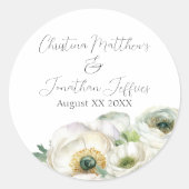 Sticker Rond Renoncule aquarelle romantique blanche (Devant)