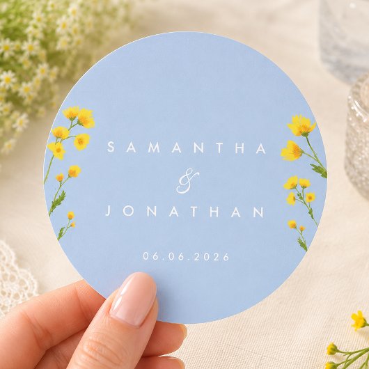 Sticker Rond Renoncule bleu et jaune
