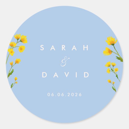 Sticker Rond Renoncule bleue et jaune (Devant)