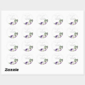Sticker Rond Renoncules violettes et blanches aquarelles romant (Feuille)