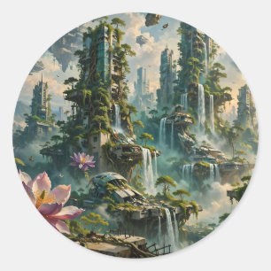 Sticker Rond Rénovation Urbaine Ville Post-Apocalyptique Futuri