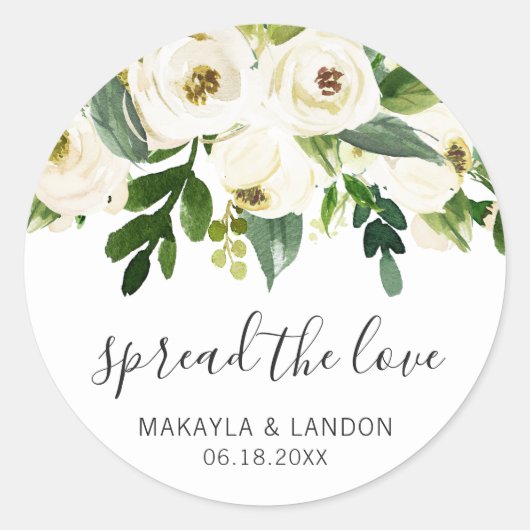 Sticker Rond Répandre L'Amour Élégant Mariage Floral Blanc Favo (Devant)