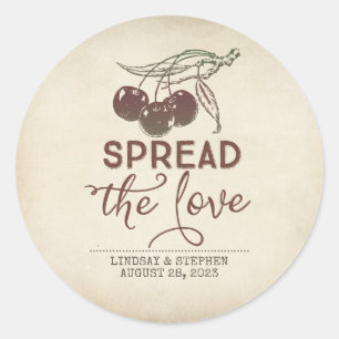 Sticker Rond Répandre L'Amour Rustique Mariage Cerise Faveur