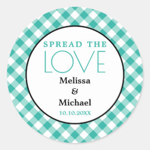 Sticker Rond Répandre L'Amour Vert En vichy Mariage Faveur