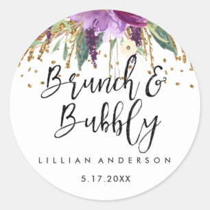 Sticker Rond Repas de midi Paillettes Améthyste et Champagne po