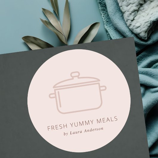 STICKER ROND REPAS DE POIDS ROSE MINIMAL BLUSH RESTAURANT EN CH