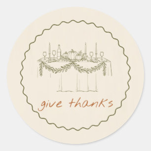 Sticker Rond Repas de Thanksgiving Olive Line Art Table de dîne