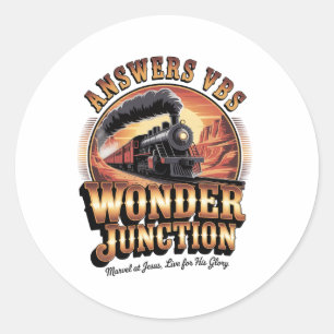 Sticker Rond Réponses Vbs Wonder Junction Train Chrétien Vintag