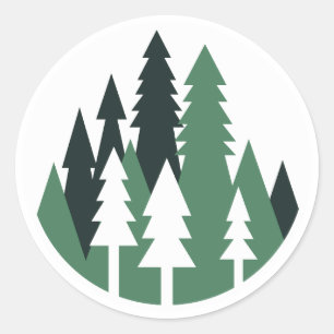 Sticker Rond Représentation stylisée d'une forêt