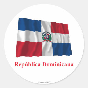 Sticker Rond République Dominicaine Drapeau avec nom en espagno