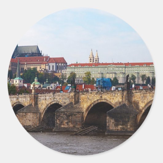Sticker Rond République tchèque-Prague Château et Pont Charles (Devant)