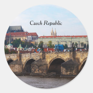 Sticker Rond République tchèque-Prague Château et Pont Charles