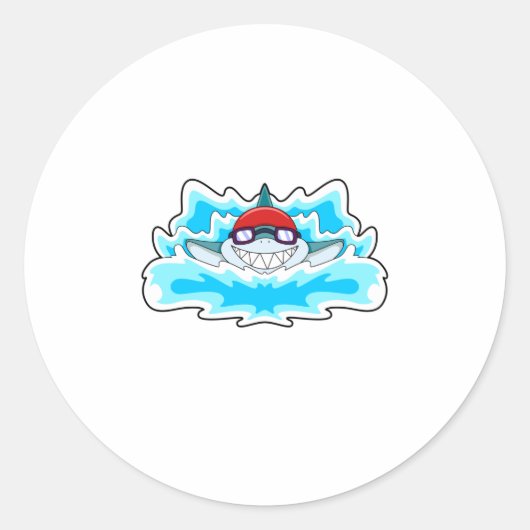 Sticker Rond Requin à nager avec lunettes de natation (Devant)