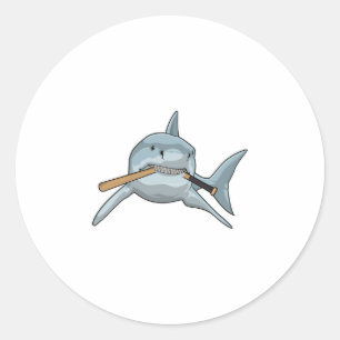 Sticker Rond Requin au baseball avec batte de baseball