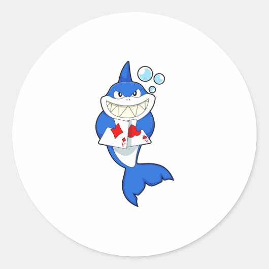 Sticker Rond Requin au Poker avec cartes de Poker (Devant)
