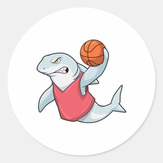 Sticker Rond Requin aux sports avec basket-ball (Devant)