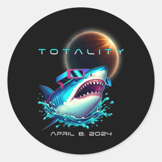 Sticker Rond Requin avec lunettes Eclipse Totalité 2024 Sol Drô (Devant)