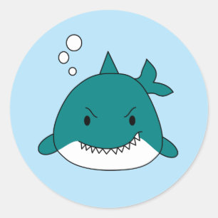 Sticker Rond Requin bleu et blanc de dessin animé