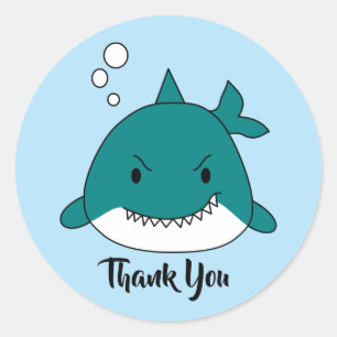 Sticker Rond Requin bleu et blanc Merci