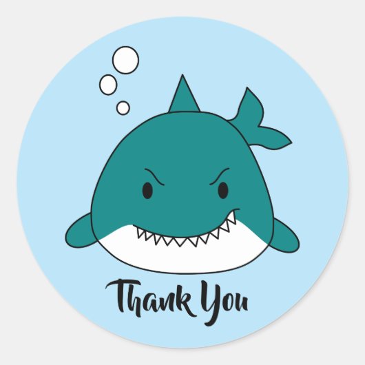 Sticker Rond Requin bleu et blanc Merci (Devant)