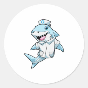 Sticker Rond Requin comme infirmière avec manteau