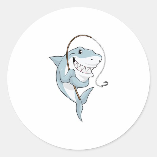 Sticker Rond Requin comme pêcheur avec canne à pêche (Devant)