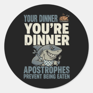 Sticker Rond Requin de grammaire drôle professeur d'anglais pon