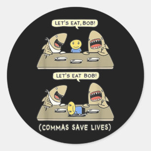 Sticker Rond Requin de ponctuation des virgules mangeons drôle