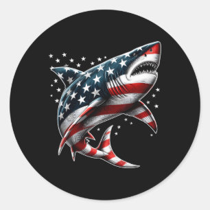 Sticker Rond Requin Drapeau Américain Usa 4 Juillet Drôle Garço