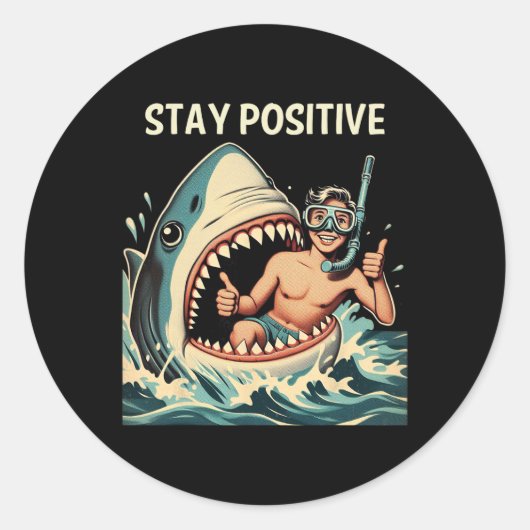 Sticker Rond Requin drôle reste positif (Devant)