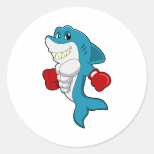 Sticker Rond Requin en boîte avec gants de boxe
