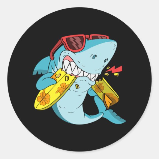 Sticker Rond requin en colère mord une planche de surf (Devant)