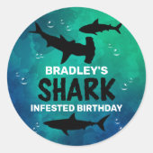 Sticker Rond Requin infecté n'importe quel âge fête d'anniversa (Devant)