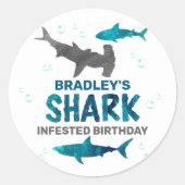 Sticker Rond Requin infesté n'importe quel âge fête d'anniversa (Devant)