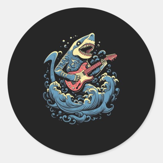 Sticker Rond Requin Jouer Guitare Guitariste Baid Requin (Devant)
