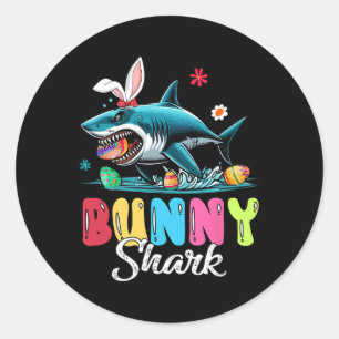 Sticker Rond Requin lapin Chasse Pâques Oeufs au chocolat Oeufs