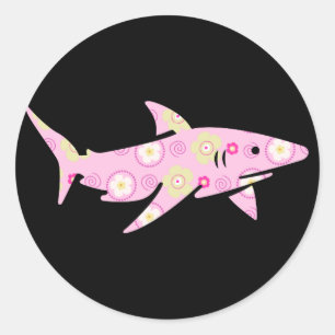 Sticker Rond Requin rose floral