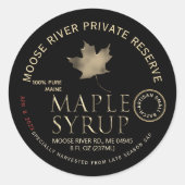 Sticker Rond Réserve privée Sirop d'érable noir avec feuille d' (Devant)