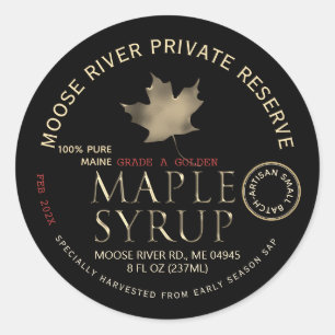 Sticker Rond Réserve privée Sirop d'érable noir avec feuille d'