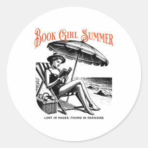Sticker Rond Réserver Fille Summer Beach Vacation Lecture Réser