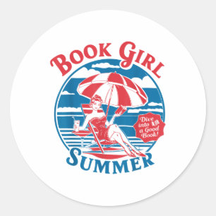 Sticker Rond Réserver Fille Summer Femmes Rétro Réserver Vacanc