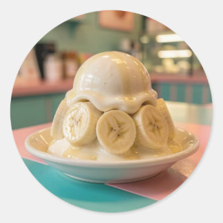 Sticker Rond Resin Banana Sundae | Retro Ice Cream Shop