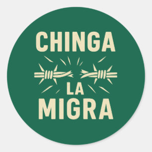 Sticker Rond Résistance Barbelée – Chinga La Migra Fil Cassé