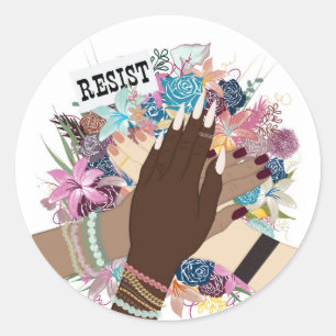 Sticker Rond Résister Ensemble - Floral Feminist Activiste Art