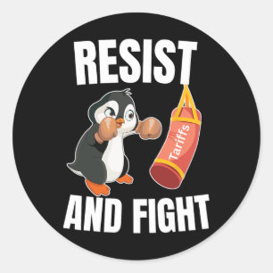 Sticker Rond Résister Et Combattre Penguin Boxing Tarif Penguin