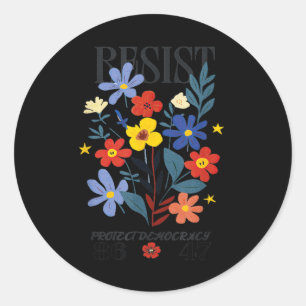 Sticker Rond Résister Protéger la démocratie Floral Anti-Trump 