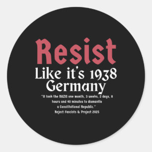 Sticker Rond Résistez comme c'est 1938 Allemagne 10
