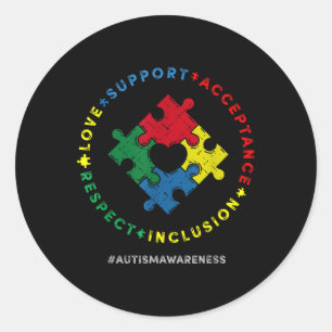 Sticker Rond Respect Love Support Sensibilisation sur l'autisme